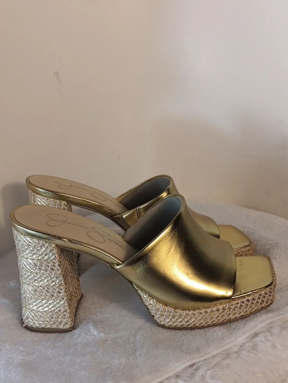 Jessica Simpson Metallic Gold Platform Mule Sandals